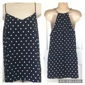NWT Express L Lined Black White Polka Dot Shell Tank Keyhole Back